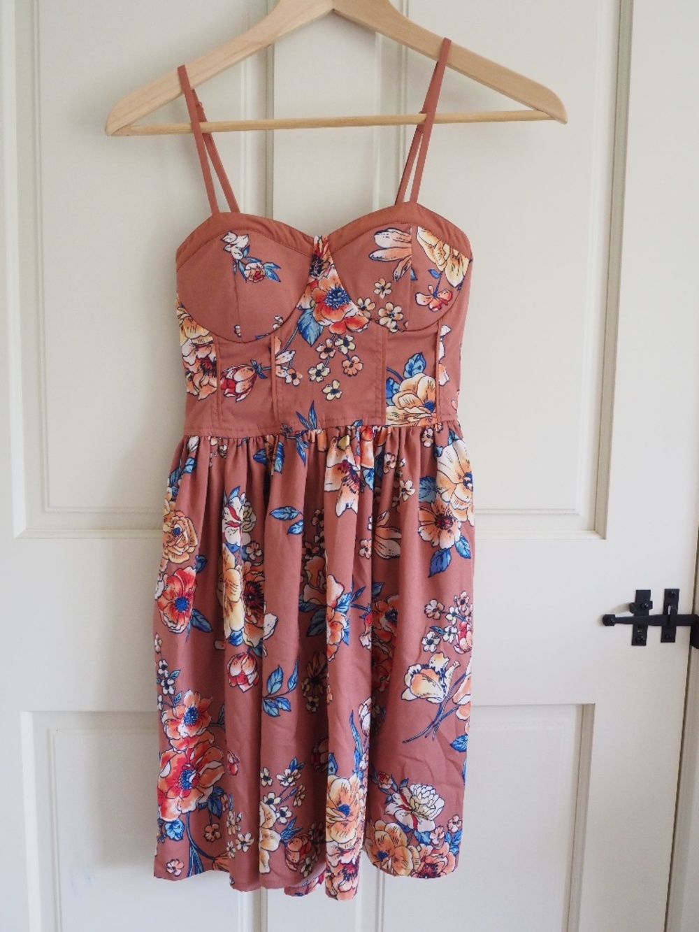 BOG Collective XS Bustier Corset Pink Floral Spaghetti Strap Short Sundress